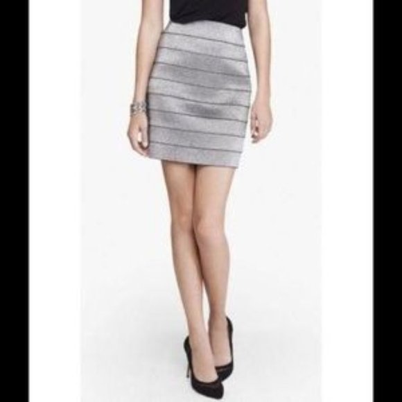 Express Dresses & Skirts - Express silver metallic stretch mini bandage skirt size 0